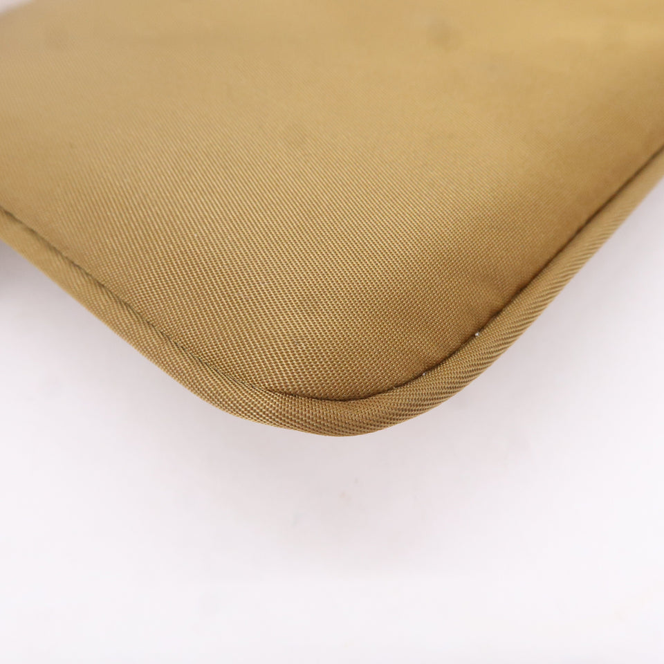 Prada Logo Nylon Leather Clutch Bag Pouch Brown