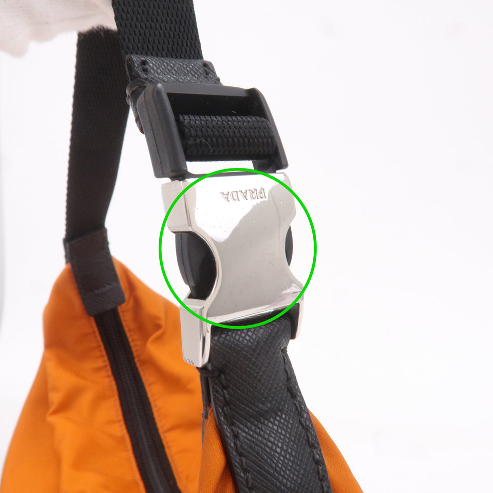 Prada Leather Nylon Hand Bag  Shoulder Bag Orange Black