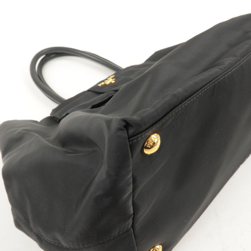 Prada Nylon Leather Ribbon Tote Bag NERO Black