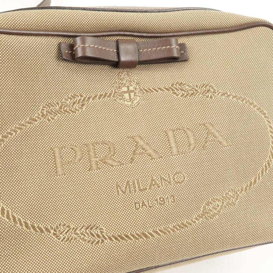 Prada Logo Jacquard Leather Shoulder Bag Beige Brown 1BH089