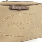 Prada Logo Jacquard Leather Shoulder Bag Beige Brown 1BH089