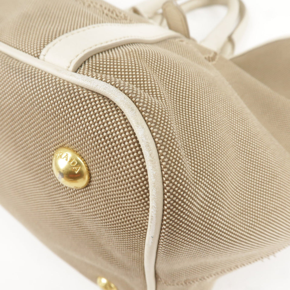 Prada Logo Jacquard Leather 2Way Bag Hand Bag Beige BN1841