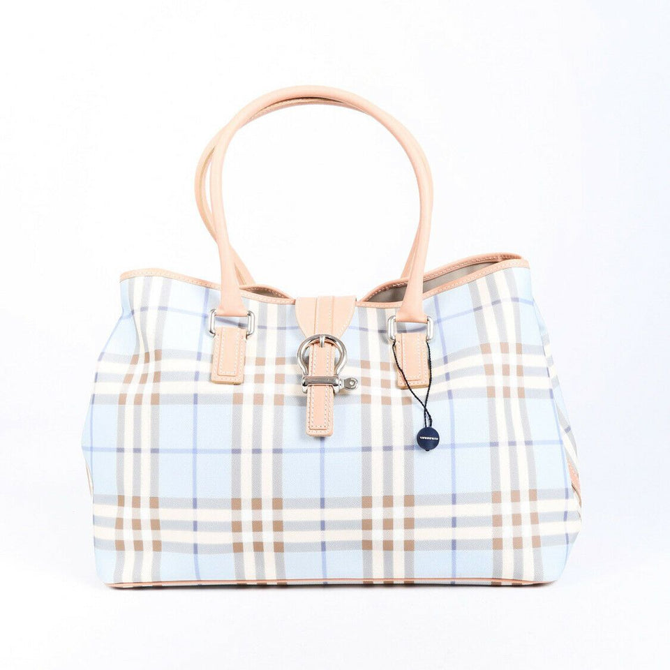 Burberry Tote Bag Blue Checked Leather