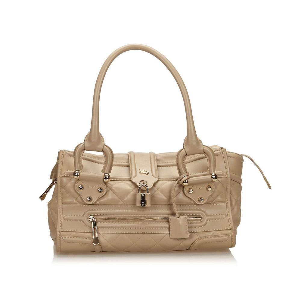 Burberry Brown Beige Others Leather Boston Bag United Kingdom