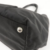 Prada Logo Nylon Leather Ribbon Tote Bag Black NERO BN1601