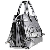 Burberry Ladies Satchel bag Disc/Old Groups Silver Medium Banner Frin Dfs Ho Exc
