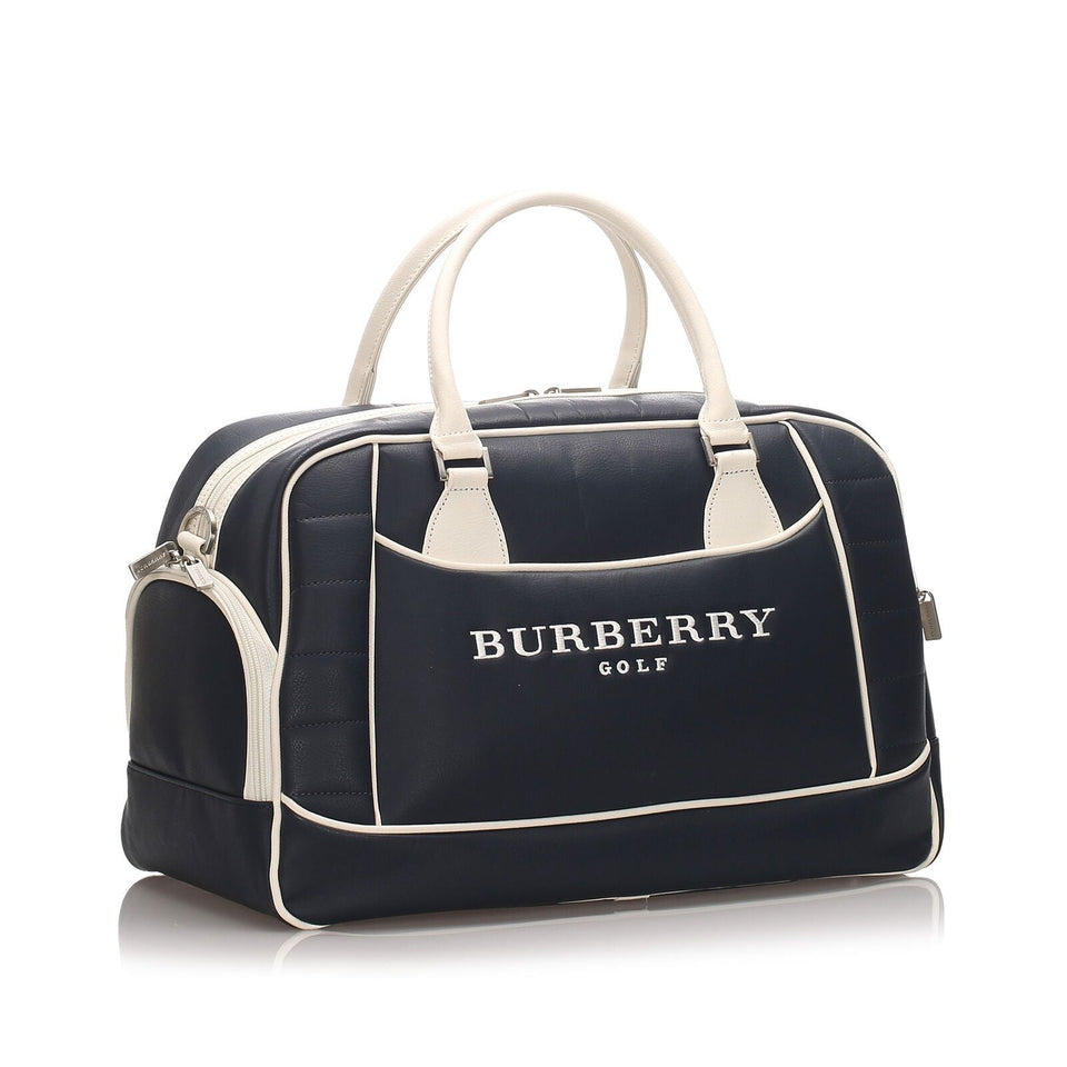 Burberry Blue Dark Calf Leather Logo Travel Bag United Kingdom