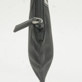 Prada Logo Nylon Leather Pouch Clutch Cosmetic Bag NERO Black