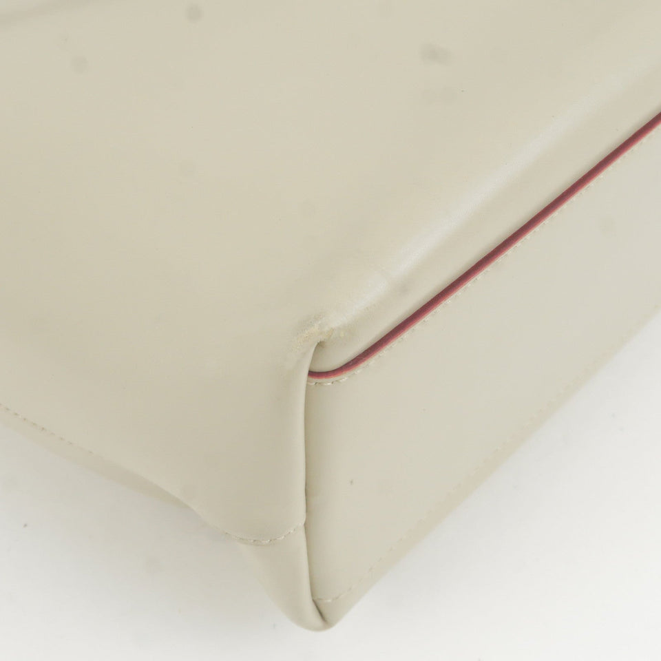 Prada Leather Canvas Tote Bag Hand Bag Greige Red Wine B10189