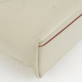 Prada Leather Canvas Tote Bag Hand Bag Greige Red Wine B10189