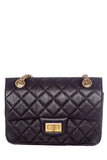Chanel Black Quilted Soft Lamb Skin 2.55 Mini AGHW Handbag