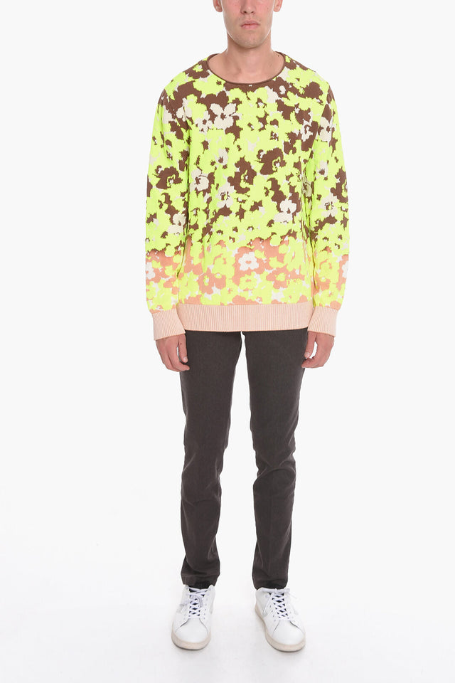 Dior Crew Neck Cotton Blend Sweater with Floral Motif