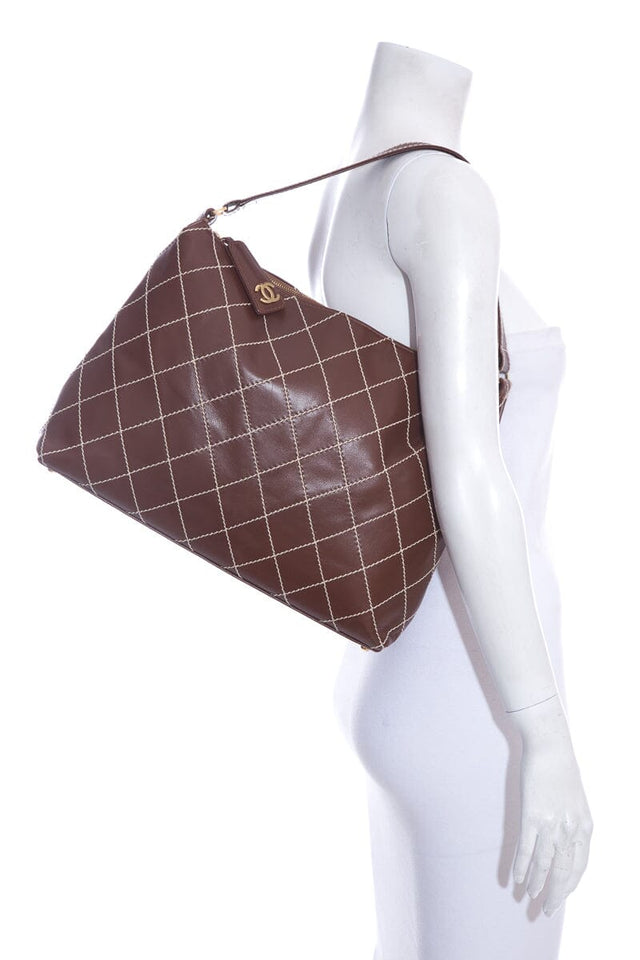 Chanel Brown Surpique Hobo Handbag