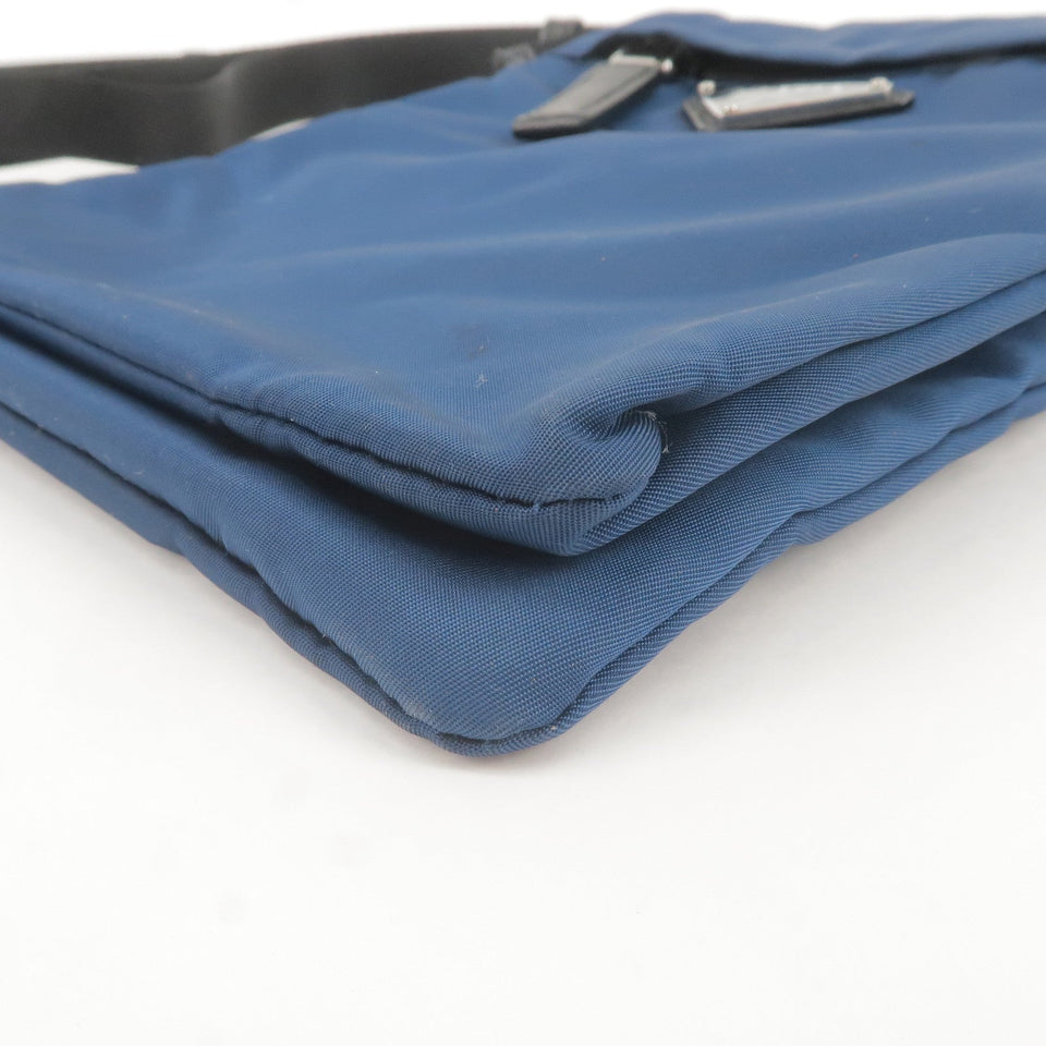 Prada Nylon Leather Shoulder Bag Purse Blue Black