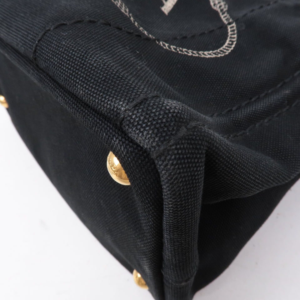 Prada Canapa Mini Canvas Tote Bag Hand Bag Black