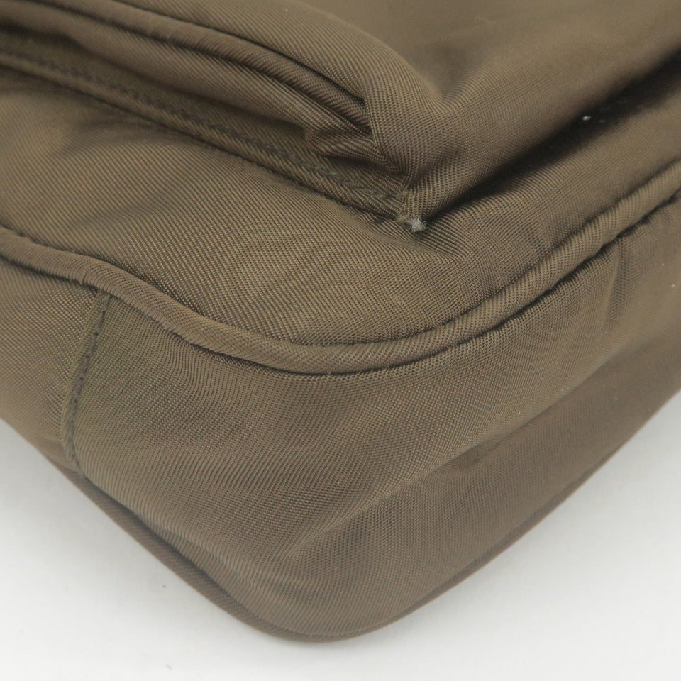 Prada Logo Nylon Leather Shoulder Bag Purse Khaki BT0693
