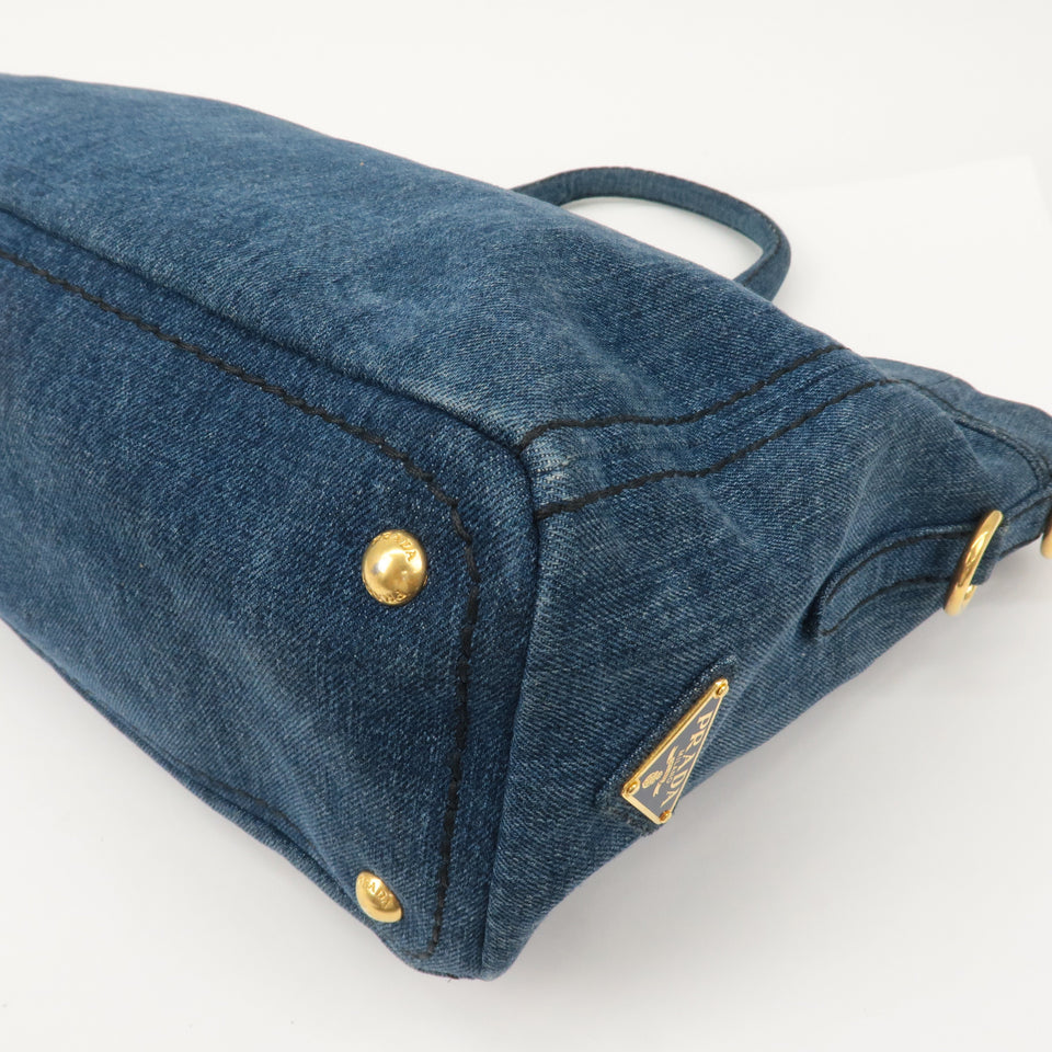 Prada Denim Leather 2Way Bag Hand Shoulder Bag Blue BN2069