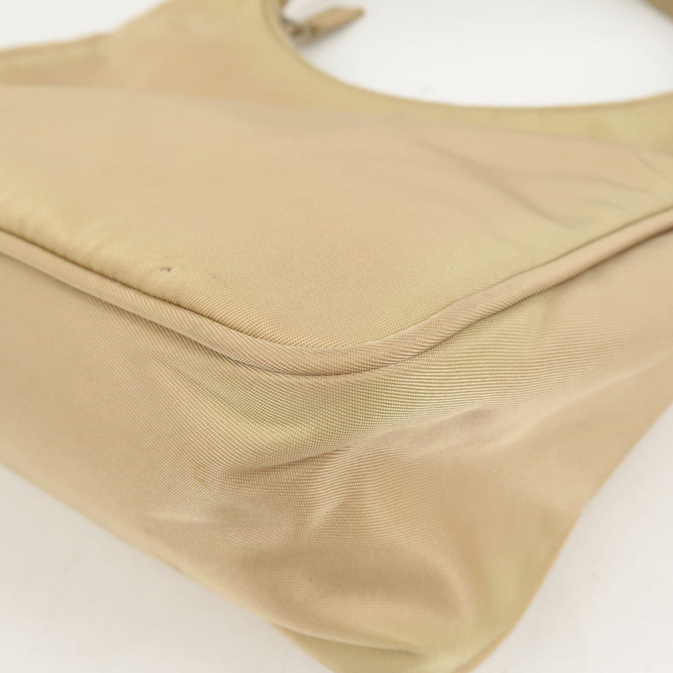 Prada Logo Nylon Hand Bag Pouch Beige