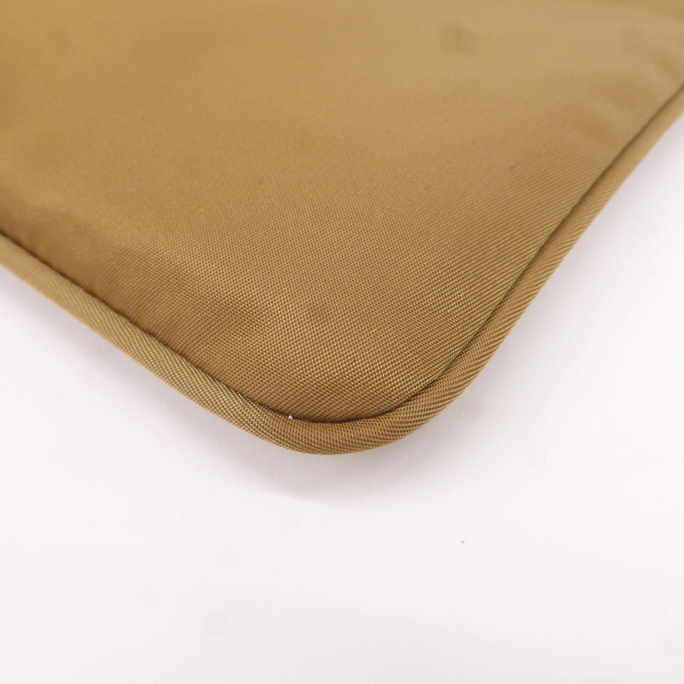 Prada Logo Nylon Leather Clutch Bag Pouch Brown
