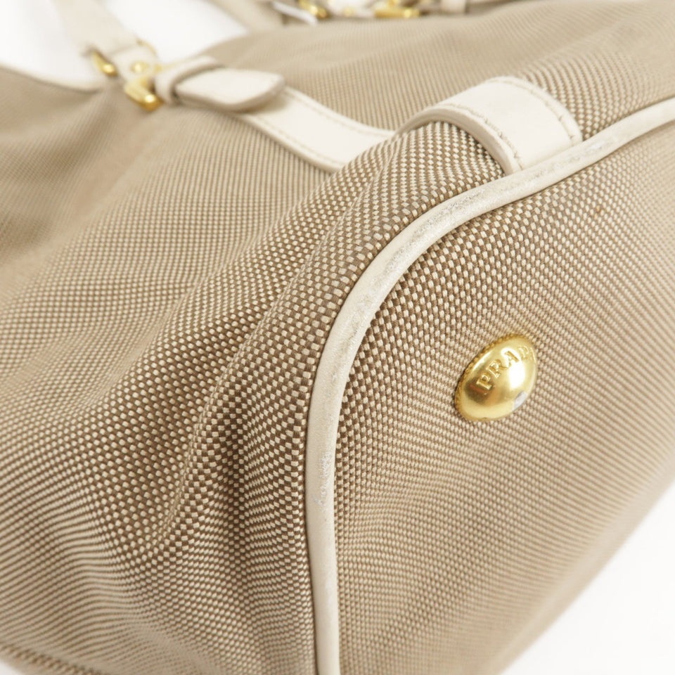 Prada Logo Jacquard Leather 2Way Bag Hand Bag Beige BN1841