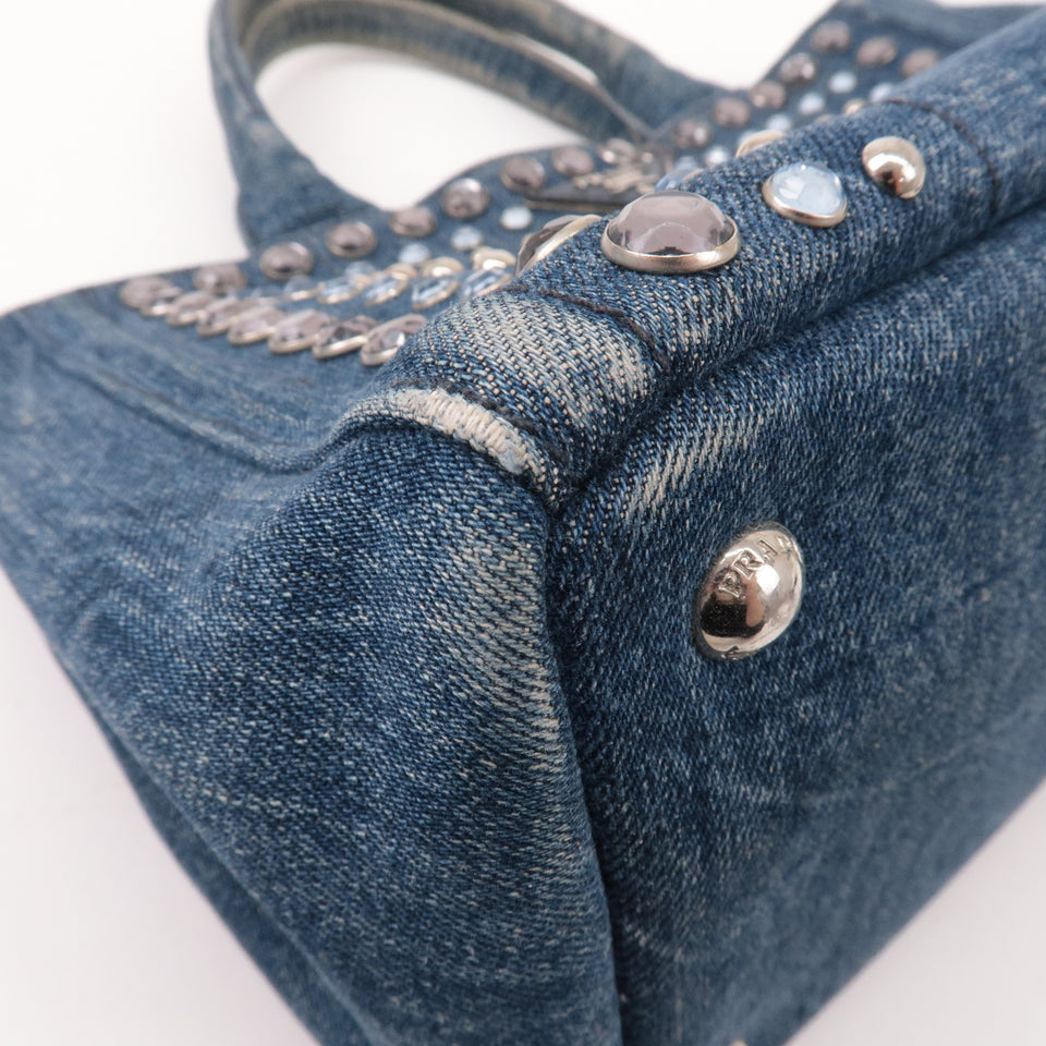 Prada Denim Bijou Canapa Mini Canvas 2Way Hand Bag Blue 1BG439