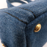 Prada Denim Canapa Mini Canvas 2Way Tote Bag Hand Bag Navy 1BG439