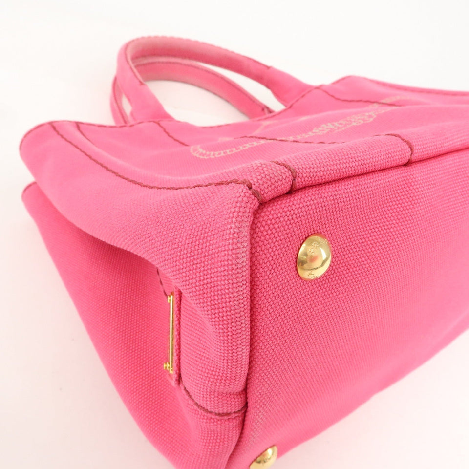 Prada Logo Canapa Mini Canvas 2Way Tote Bag Pink 1BG439