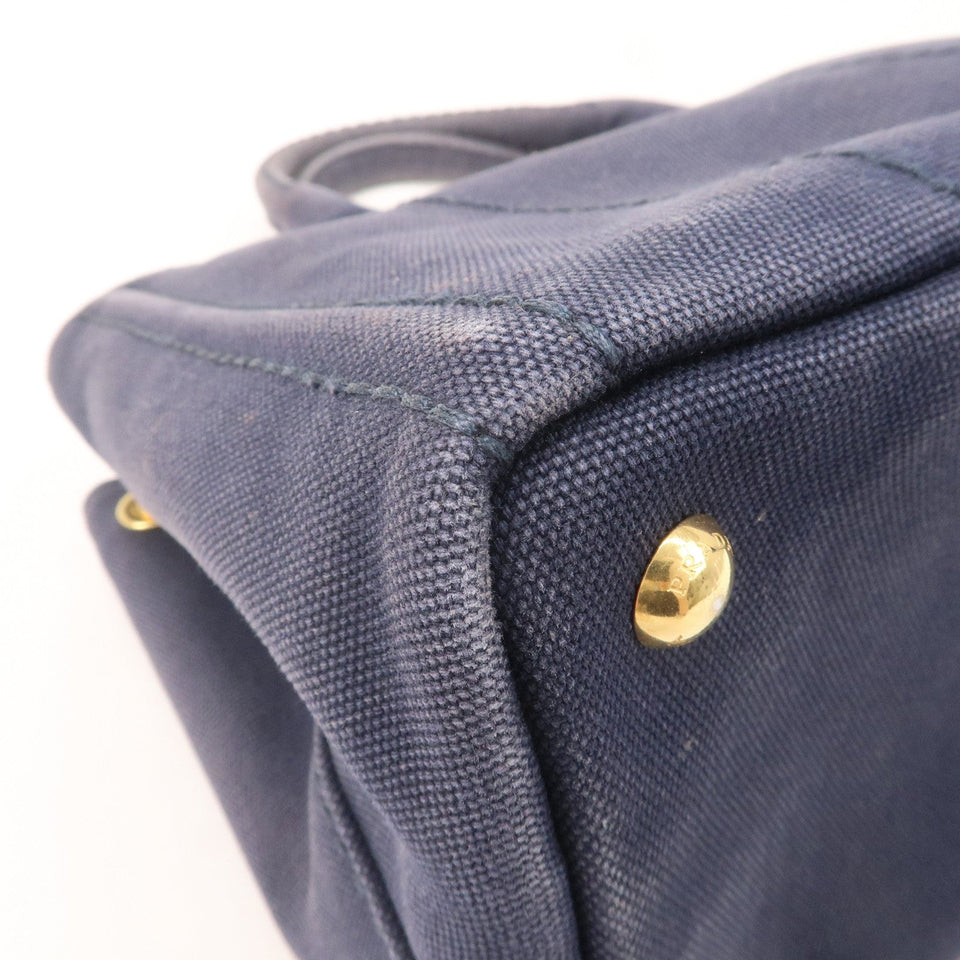 Prada Canapa Mini Canvas 2Way Tote Bag Hand Bag Navy 1BG439