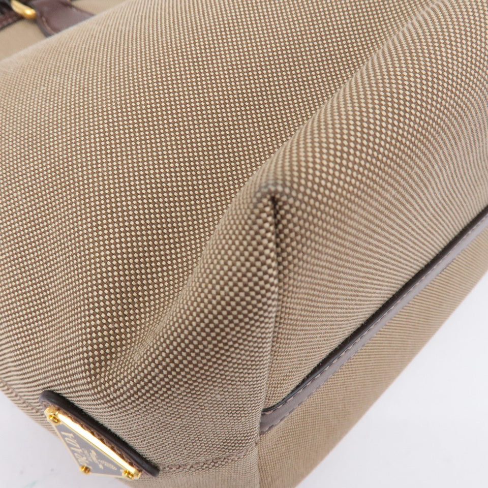 Prada Logo Jacquard Leather Tote Bag Beige Brown 1BG158