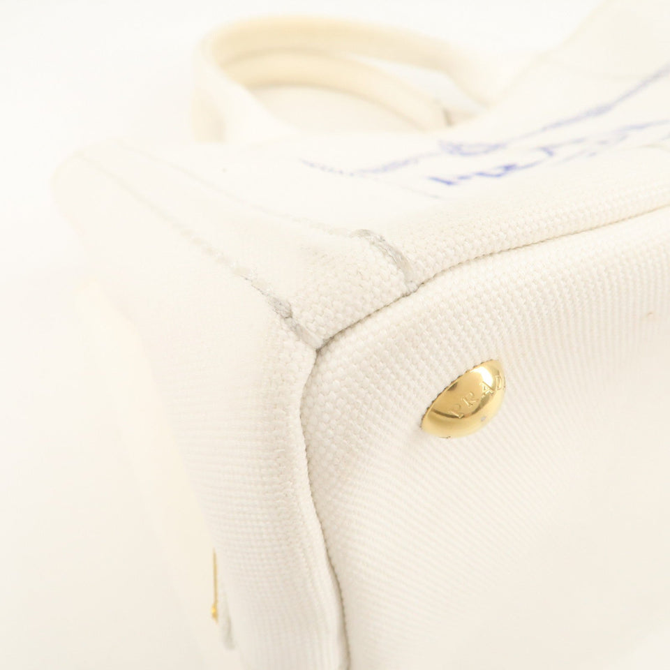 Prada Canapa Mini Canvas 2Way Tote Bag Hand Bag White 1BG439