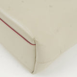 Prada Leather Canvas Tote Bag Hand Bag Greige Red Wine B10189