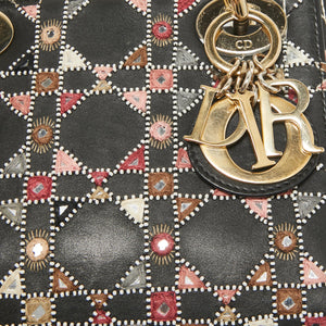 Dior Black Leather Mini Embroidered Beaded Lady Dior Tote
