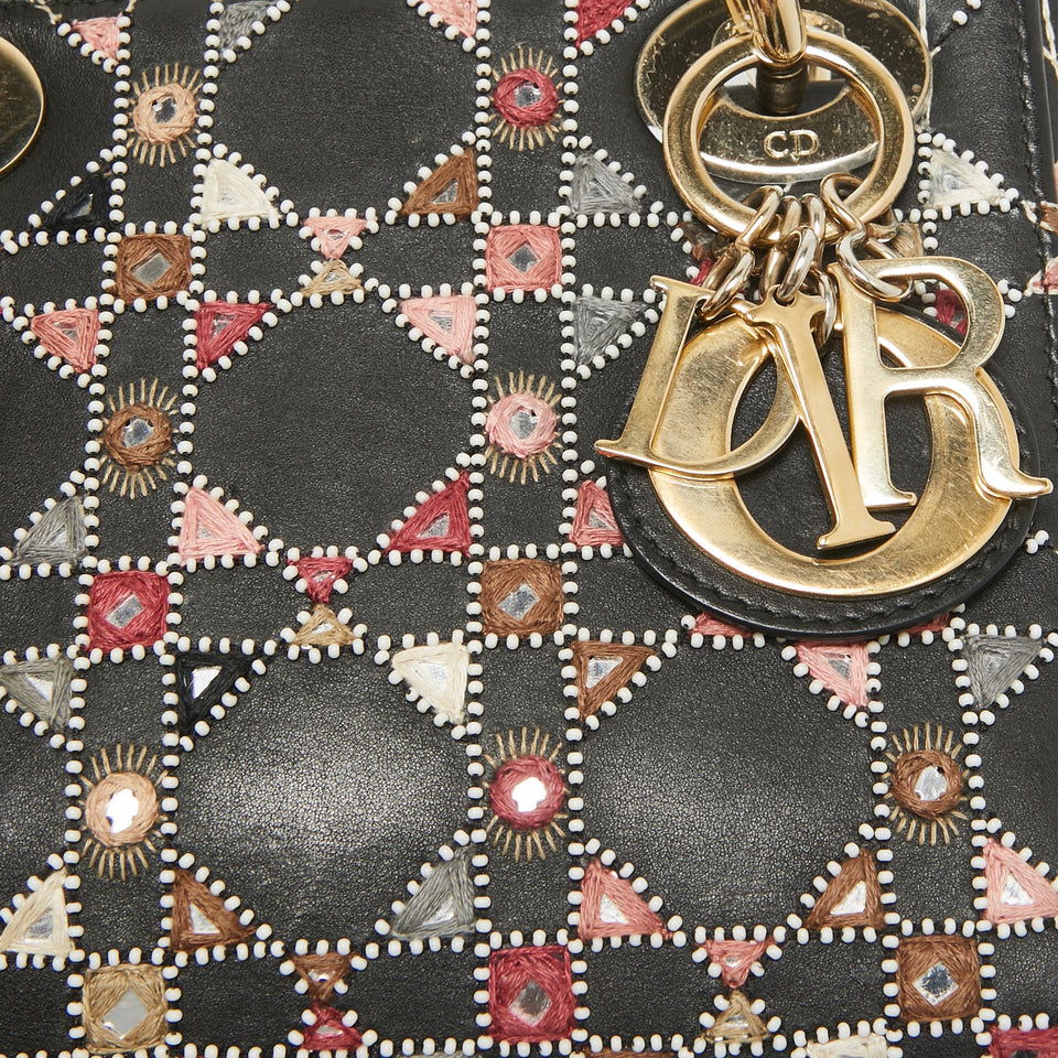 Dior Black Leather Mini Embroidered Beaded Lady Dior Tote