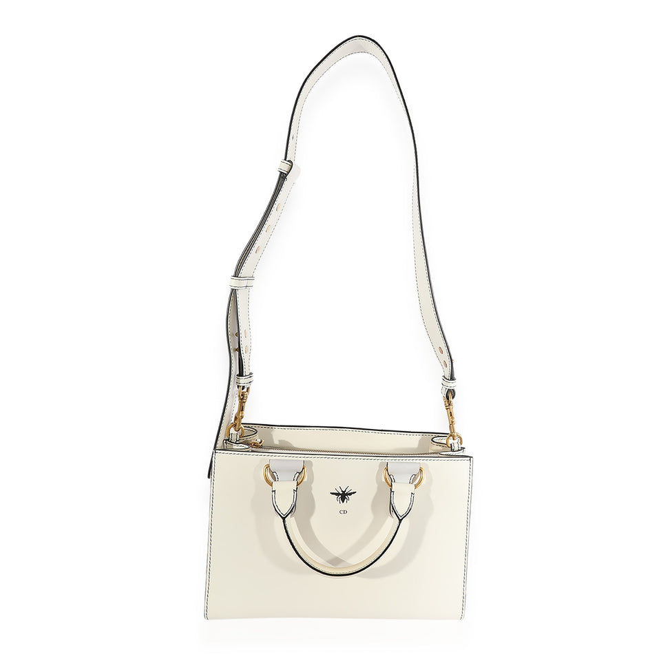 Christian Dior White Smooth Leather D-Bee Tote