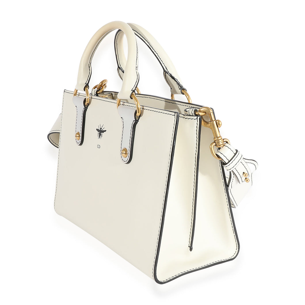 Christian Dior White Smooth Leather D-Bee Tote