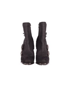 Dior Spy Button High Heel Ankle Boots in Black Leather