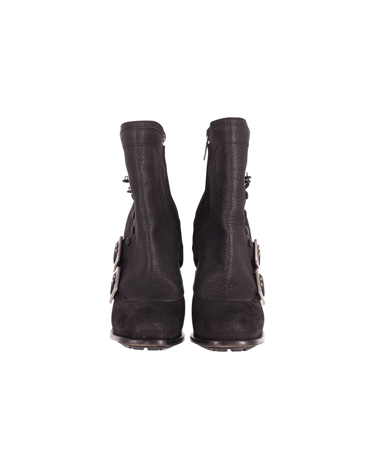 Dior Spy Button High Heel Ankle Boots in Black Leather