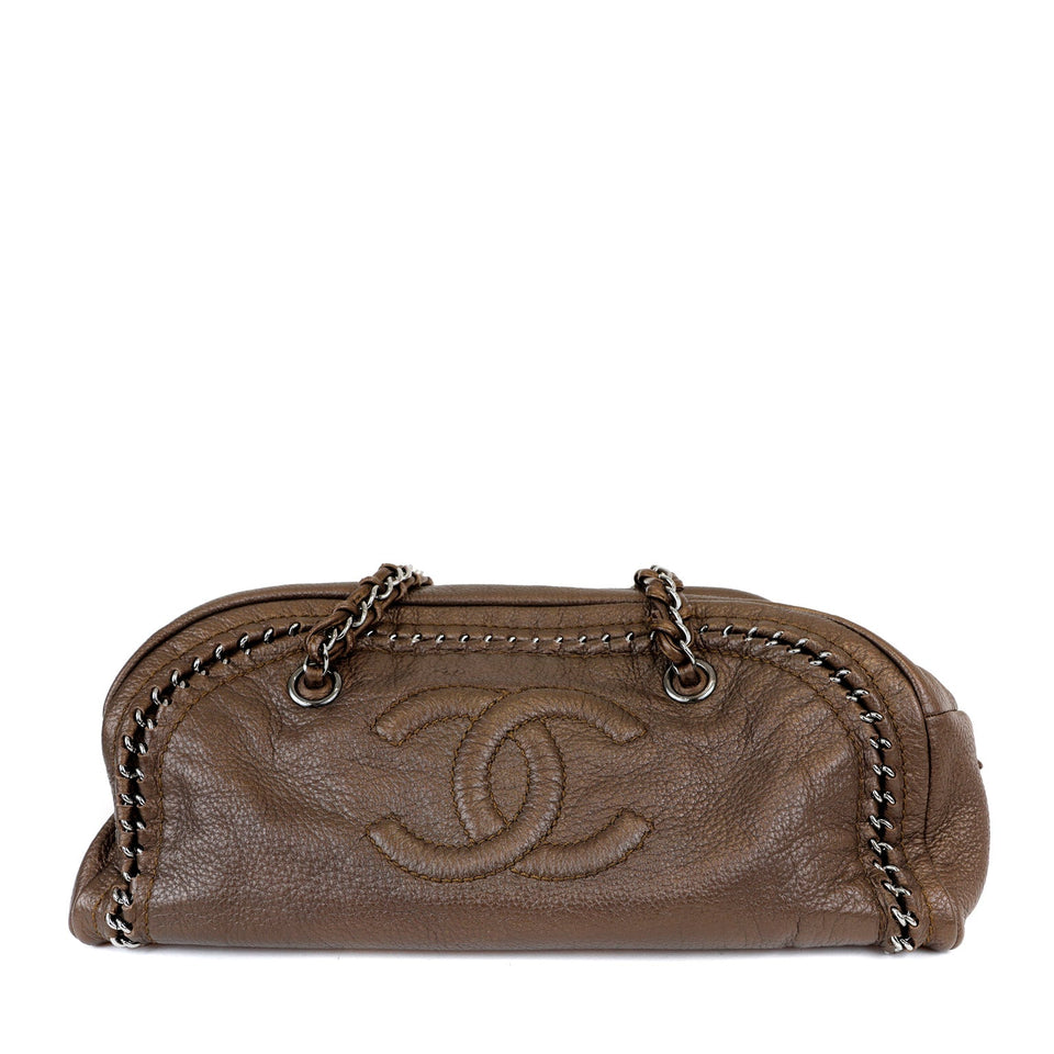 Chanel Metallic Brown CC Bowler Bag with Silver Hardware