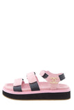 Chanel Pink Suede Calfskin Velcro Sandals SZ 37