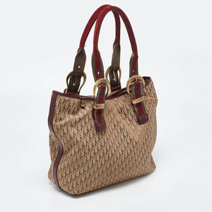 Dior Beige/maroon Oblique Canvas Suede And Patent Leather Tote
