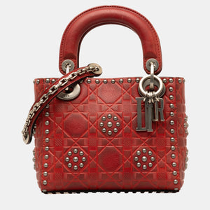 Red Mini Embossed Calfskin Cannage Studded Supple Lady Dior