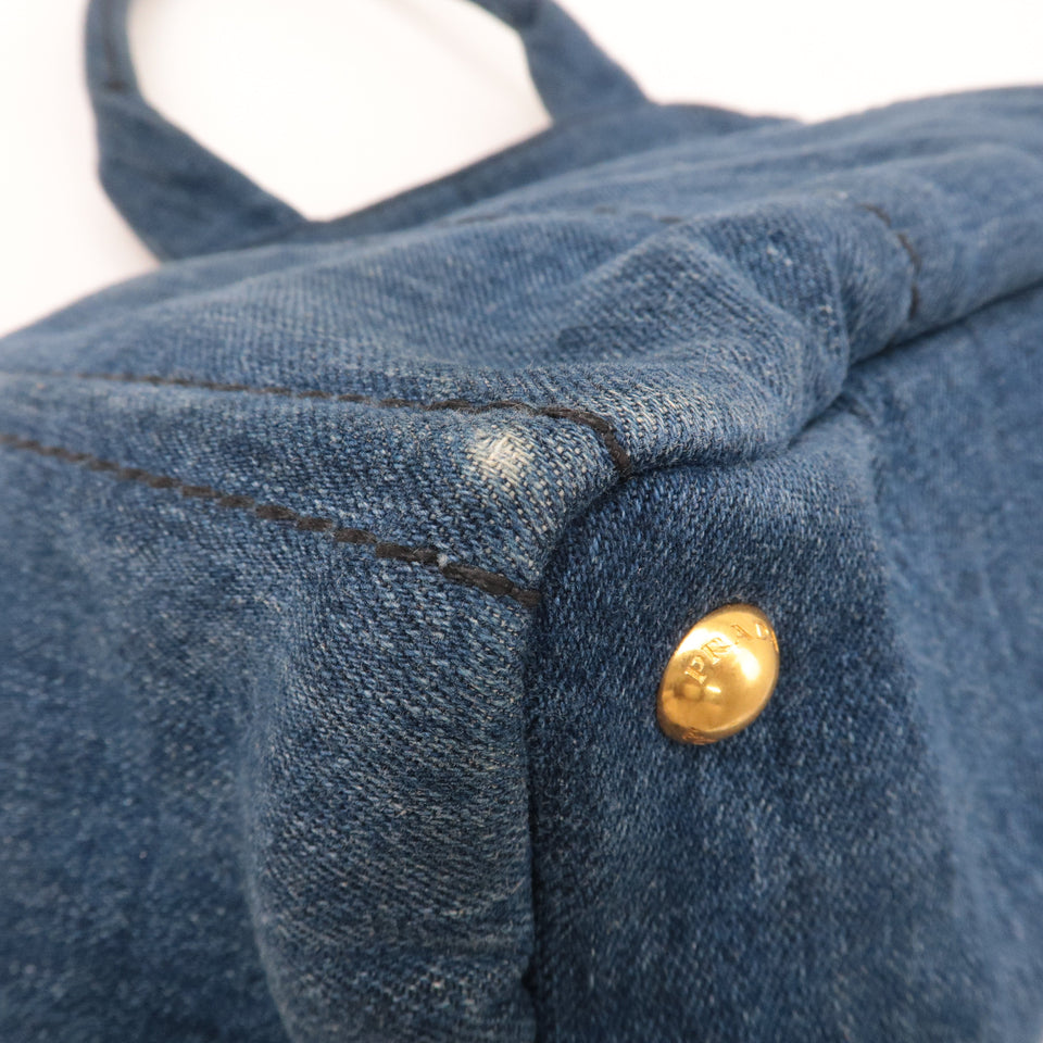Prada Canapa Large Canvas Tote Bag Hand Bag Denim Blue B1872B