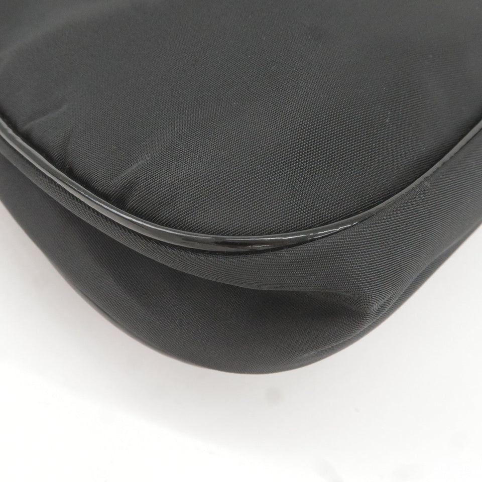 Prada Logo Nylon Enamel Shoulder Bag Purse Hand Bag Black