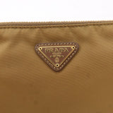 Prada Logo Nylon Leather Clutch Bag Pouch Brown