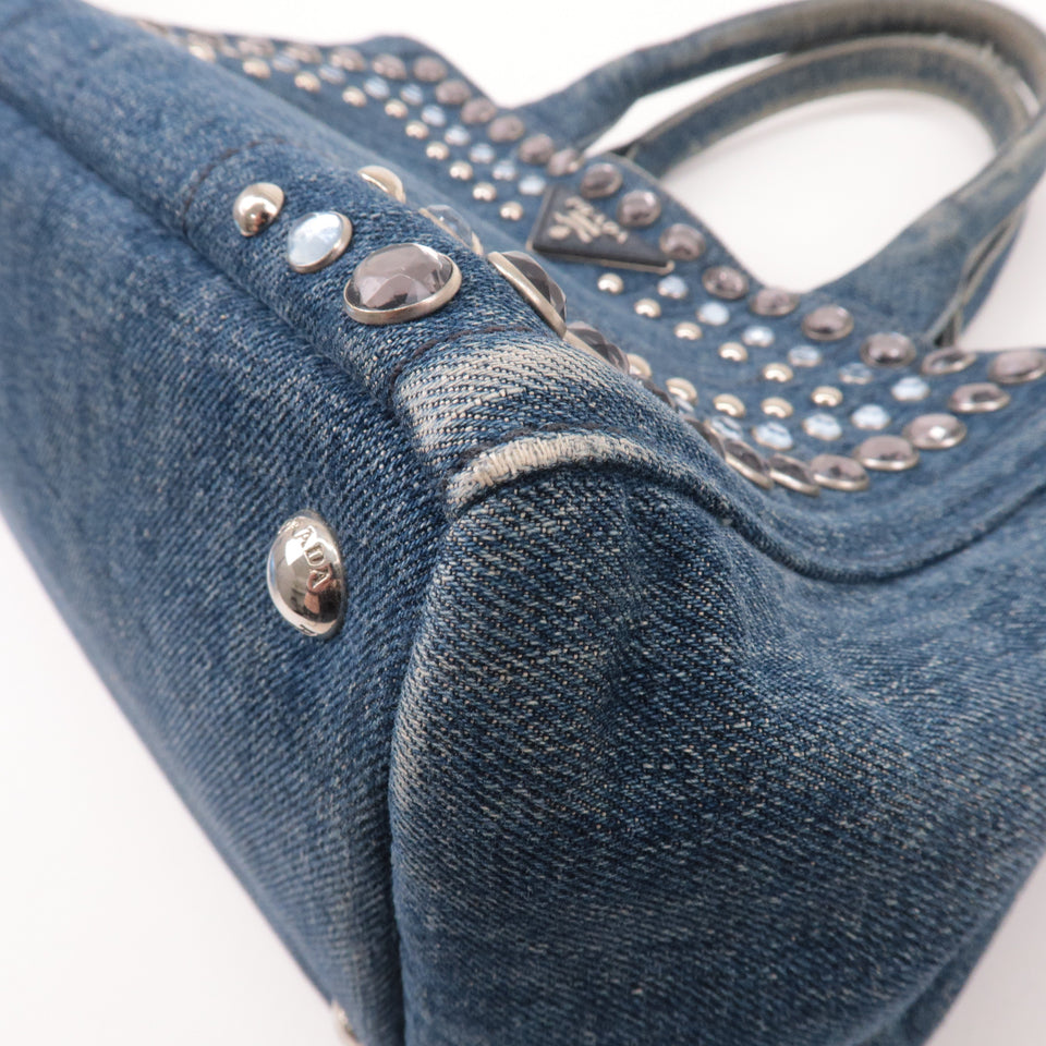 Prada Denim Bijou Canapa Mini Canvas 2Way Hand Bag Blue 1BG439