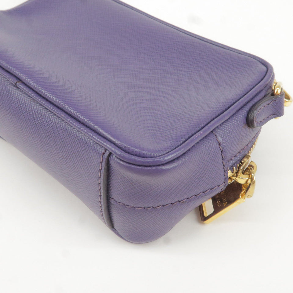 Prada Logo Leather Mini Shoulder Bag 2Way Bag Pouch Purple