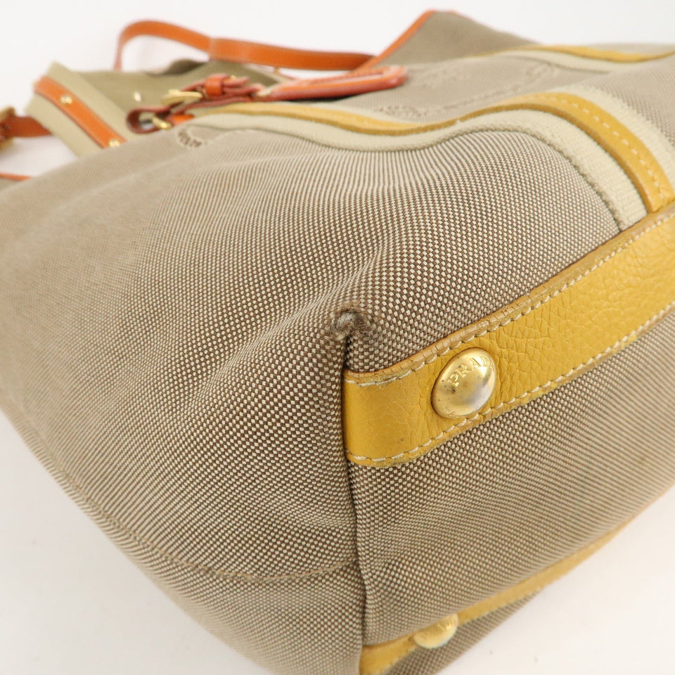 Prada Logo Jacquard Leather 2Way Hand Bag Beige Orange BN1453