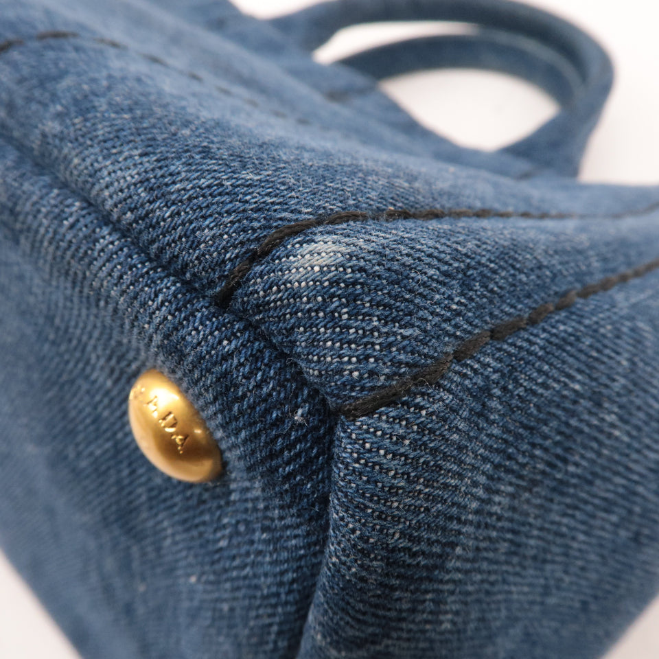 Prada Denim Canapa Mini Canvas 2Way Tote Bag Hand Bag Navy 1BG439
