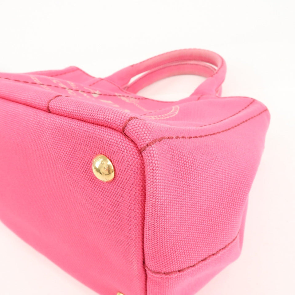 Prada Logo Canapa Mini Canvas 2Way Tote Bag Pink 1BG439
