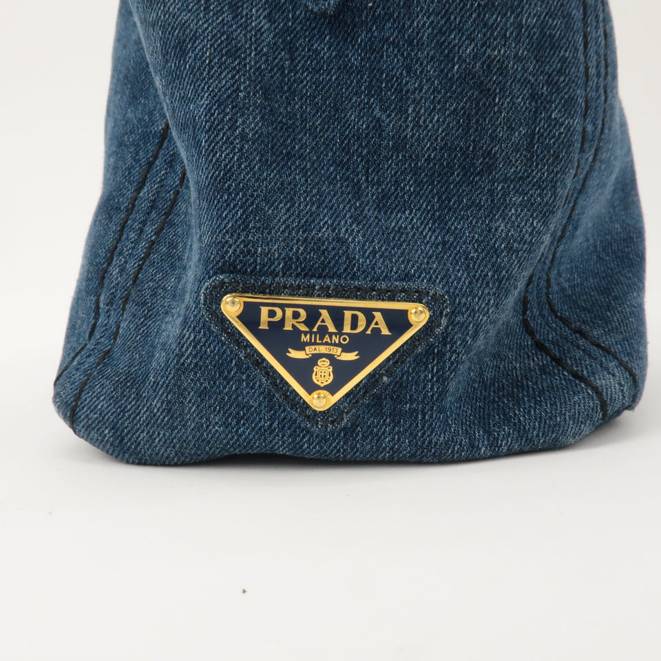 Prada Denim Leather 2Way Bag Hand Shoulder Bag Blue BN2069